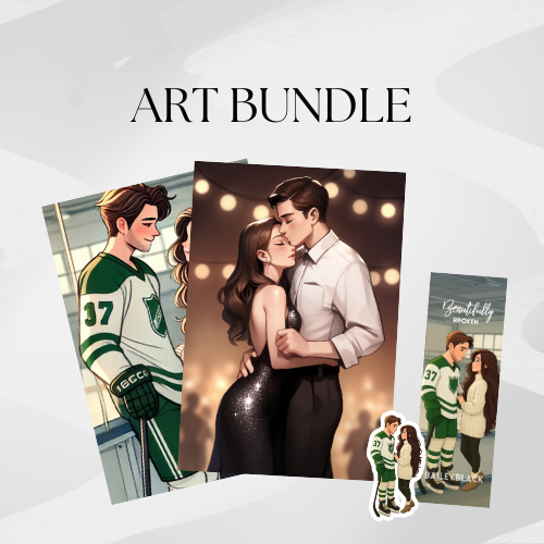 Beautifully Broken art print edition by Bailey B featuring the paperback romance novel and an exclusive illustrated art print of Piper and Rex