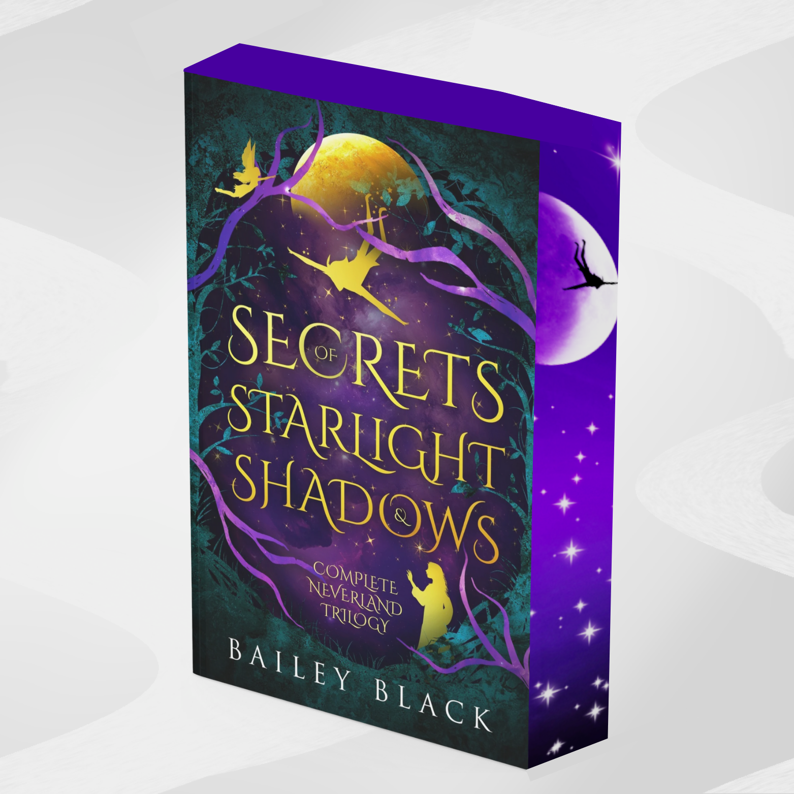 Secrets of Starlight and Shadow forced edges edition by Bailey Black, a Neverland romantasy omnibus with unique edge detailing, fated mates, and dark romance themes