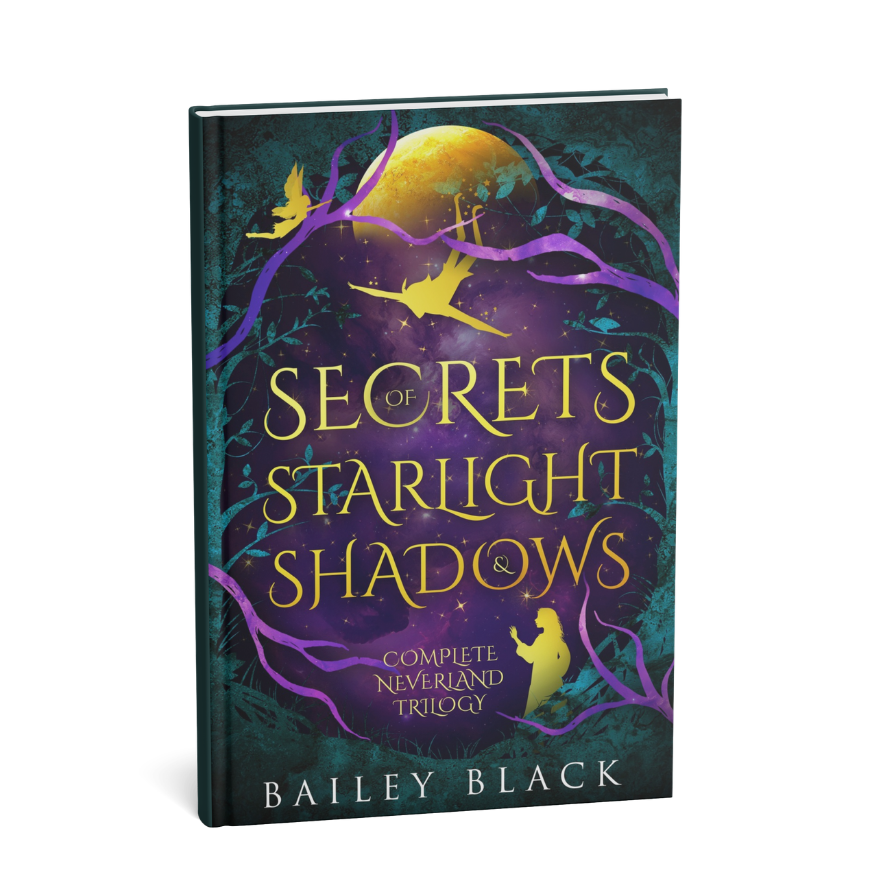 Secrets of Starlight and Shadow forced edges edition by Bailey Black, a Neverland romantasy omnibus with unique edge detailing, fated mates, and dark romance themes
