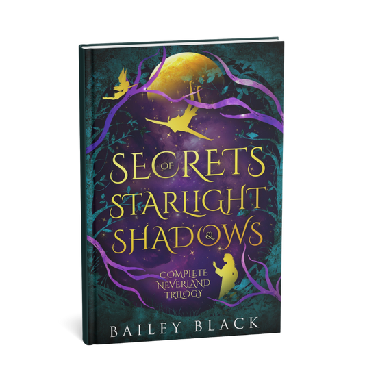 Secrets of Starlight and Shadow forced edges edition by Bailey Black, a Neverland romantasy omnibus with unique edge detailing, fated mates, and dark romance themes