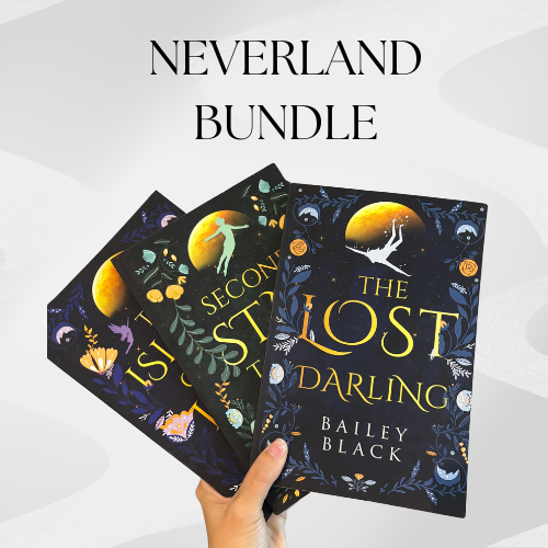 Neverland romantasy bundle by Bailey Black featuring the Secrets of Starlight and Shadow trilogy omnibus with dark Peter Pan retelling themes.